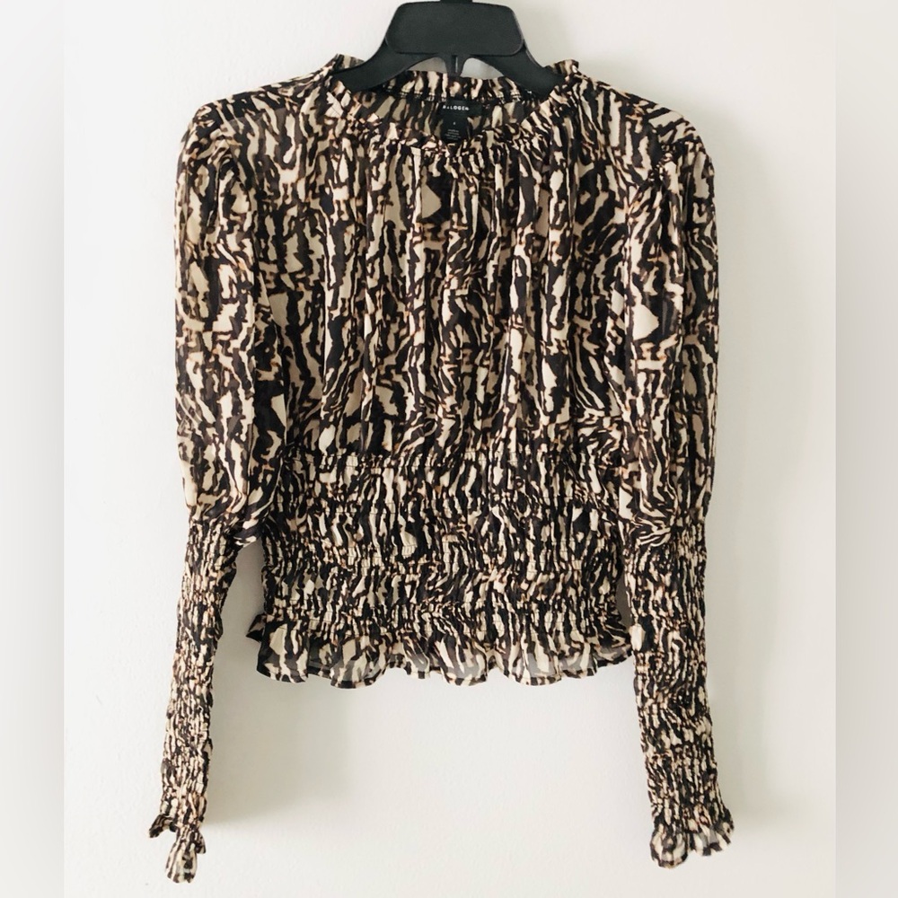 Halogen Animal-Print Smocked Blouse